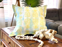 Load image into Gallery viewer, Citron Pineapple with Watercolor Waves Pillow (20 x 20 w/ 1" edge)
