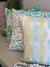 Load image into Gallery viewer, Citron Pineapple with Watercolor Waves Pillow (20 x 20 w/ 1" edge)