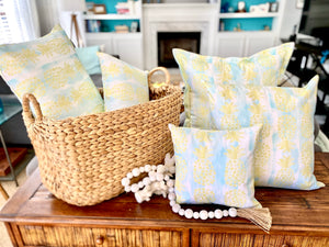 Citron Pineapple with Watercolor Waves Pillow (19 x 11)