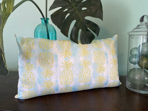 Citron Pineapple with Watercolor Waves Pillow (19 x 11)