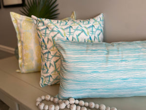 Citron Pineapple with Watercolor Waves Pillow (12 x 12)